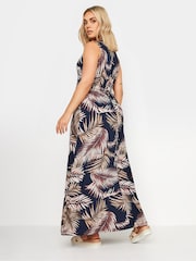 Yours Curve Navy Blue Leaf Print Maxi Wrap Dress - Image 3 of 5