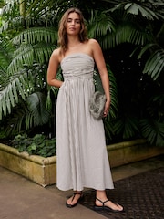 Black/White Textured Bandeau Midi Dress - Image 1 of 5