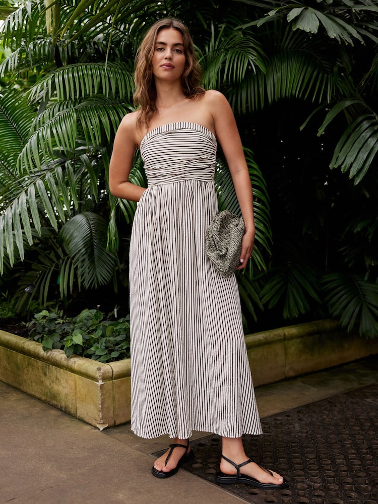 Black/White Textured Bandeau Midi Dress - Image 1 of 5
