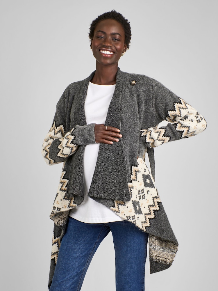 JoJo Maman Bébé Maternity Drape Fair Isle Pattern Cardigan - Imagen 1 de 6 JoJo Maman Bébé Maternity Drape Fair Isle Pattern Cardigan - Imagen 1 de 6