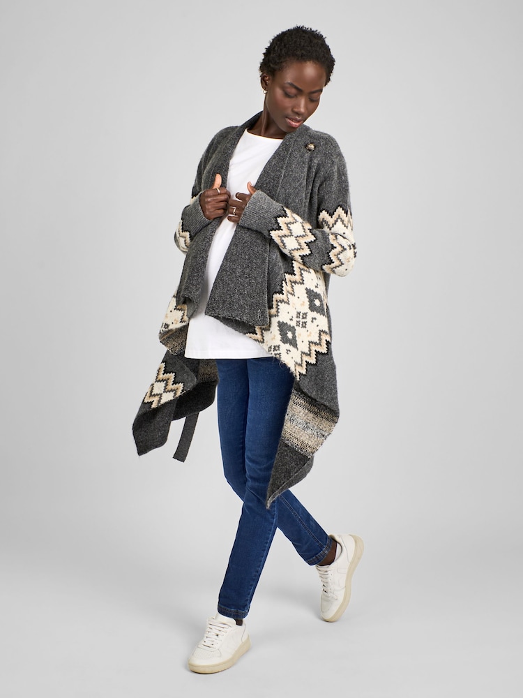 JoJo Maman Bébé Charcoal Grey Maternity Drape Fair Isle Pattern Cardigan - Image 4 of 6