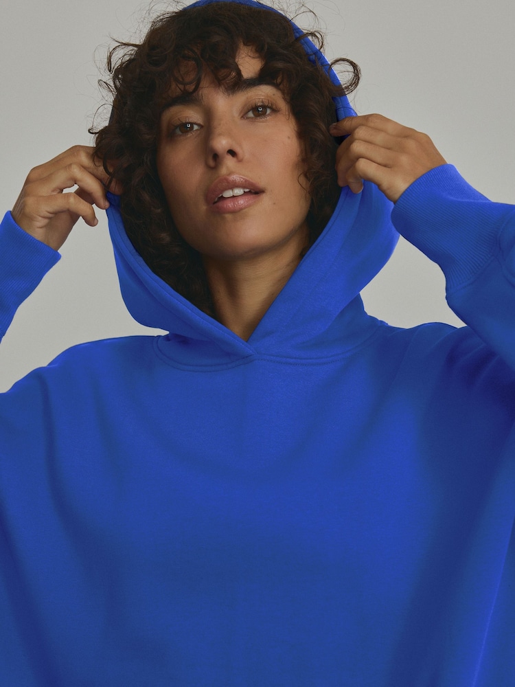 Bleu cobalt - Sweat à capuche oversize décontracté épais brossé long - Image 4 of 6