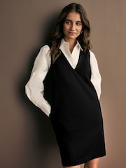 Black V-Neck Ponte Pinafore Mini Dress - Image 1 of 7