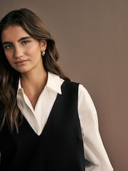 Black V-Neck Ponte Pinafore Mini Dress - Image 3 of 7