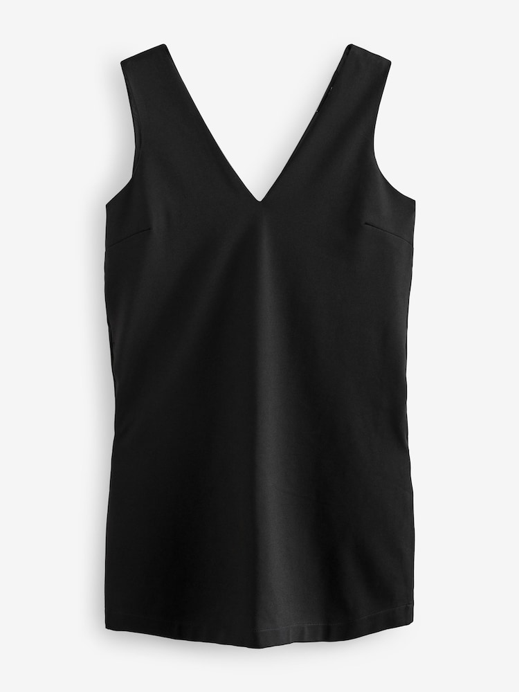 Czarny - V-Neck Ponte Pinafore Mini Dress - Image 5 of 7