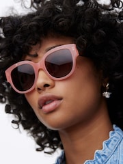 Oliver Bonas Pink Faux Fur Marbled Acetate Sunglasses - Image 2 of 8