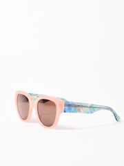 Oliver Bonas Pink Faux Fur Marbled Acetate Sunglasses - Image 4 of 8