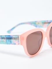 Oliver Bonas Pink Faux Fur Marbled Acetate Sunglasses - Image 6 of 8