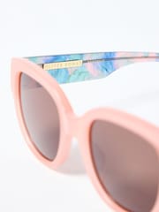 Oliver Bonas Pink Faux Fur Marbled Acetate Sunglasses - Image 7 of 8