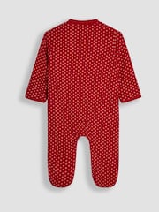 JoJo Maman Bébé Red Reindeer Cotton Christmas Zip Appliqué Sleepsuit - Image 4 of 5