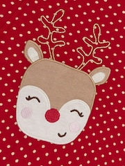 JoJo Maman Bébé Red Reindeer Cotton Christmas Zip Appliqué Sleepsuit - Image 5 of 5