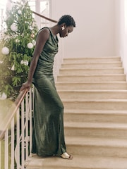 Green Sleeveless Sparkle Drape Cowl Neck Top - Image 6 of 9