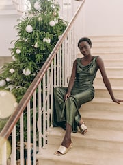 Green Sleeveless Sparkle Drape Cowl Neck Top - Image 7 of 9