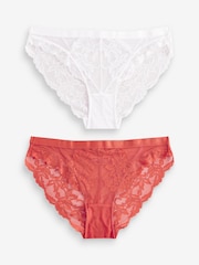 White/Rust Lace High Leg Knickers 2 Pack - Image 6 of 10