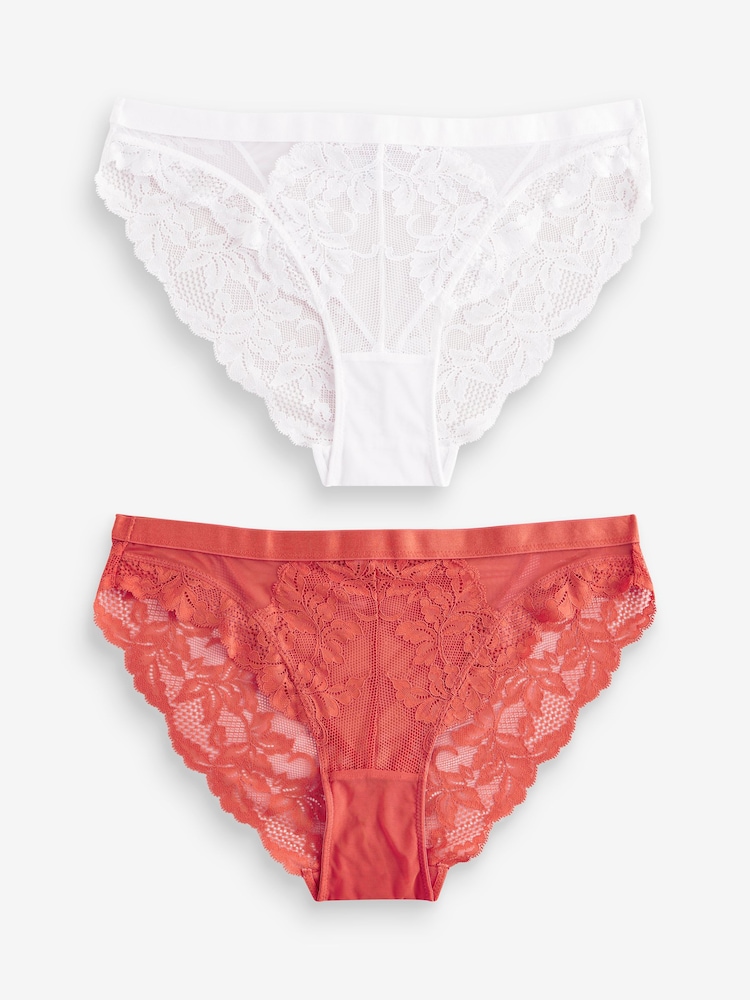 Blanc/Rouille - Culotte haute en dentelle 2 Lot - Image 6 of 10