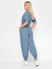 PixieGirl Petite Blue Short Sleeve Zip Through 100% Cotton Jumpsuit - Image 3 of 6