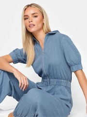 PixieGirl Petite Blue Short Sleeve Zip Through 100% Cotton Jumpsuit - Image 4 of 6