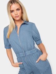 PixieGirl Petite Blue Short Sleeve Zip Through 100% Cotton Jumpsuit - Image 5 of 6