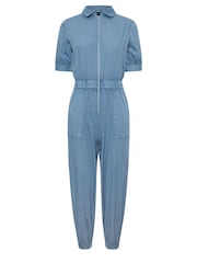 PixieGirl Petite Blue Short Sleeve Zip Through 100% Cotton Jumpsuit - Image 6 of 6