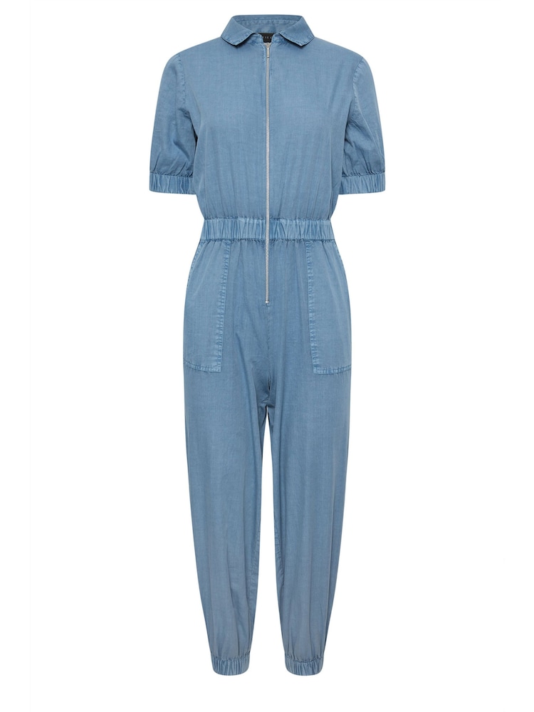 PixieGirl Petite Blue Short Sleeve Zip Through 100% Cotton Jumpsuit - Image 6 of 6