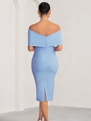 Club L London Blue Maternity Alyssa Bardot Bow Midi Dress with Ruching - Image 5 of 5