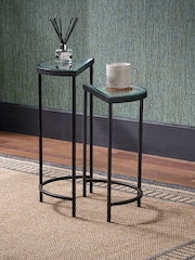 Pacific Glass and Black Metal Half Moon Side Tables Set of 2 - Image 1 of 6
