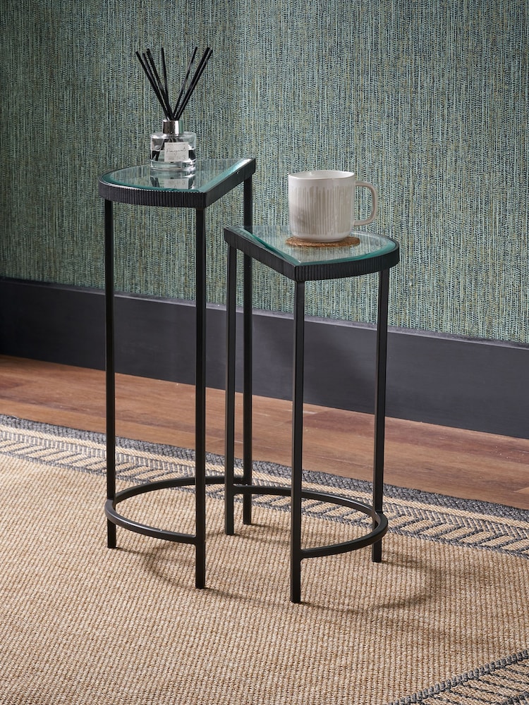 Pacific Glass and Black Metal Half Moon Side Tables Set of 2 - Image 1 of 6