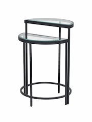 Pacific Glass and Black Metal Half Moon Side Tables Set of 2 - Image 2 of 6