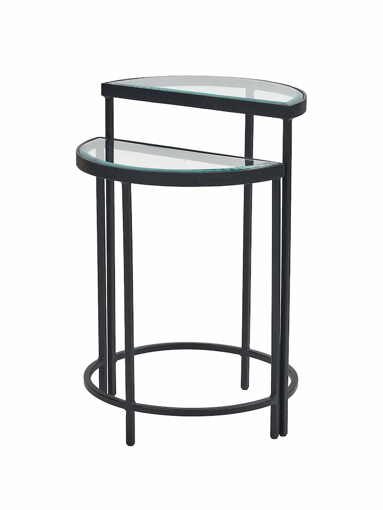 Pacific Glass and Black Metal Half Moon Side Tables Set of 2 - Image 2 of 6