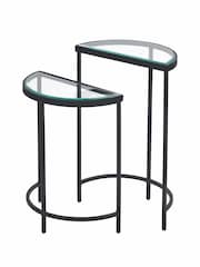 Pacific Glass and Black Metal Half Moon Side Tables Set of 2 - Image 3 of 6