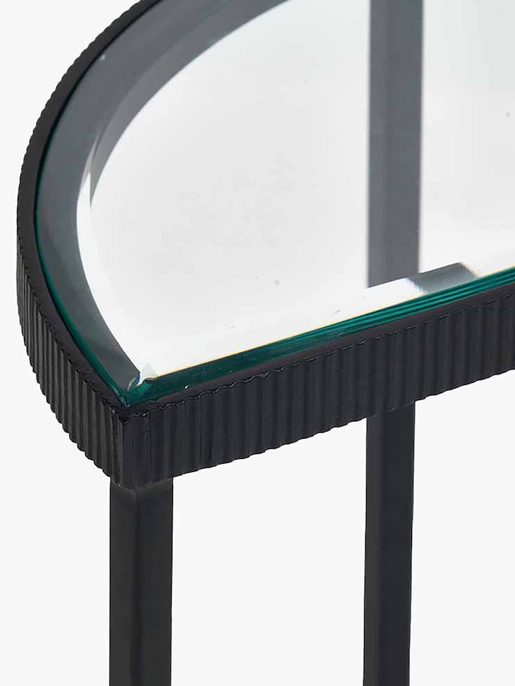Pacific Glass and Black Metal Half Moon Side Tables Set of 2 - Image 6 of 6