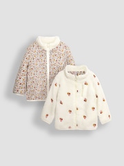 JoJo Maman Bébé Cream Reversible Zip-Up Teddy Fleece - Image 1 of 6