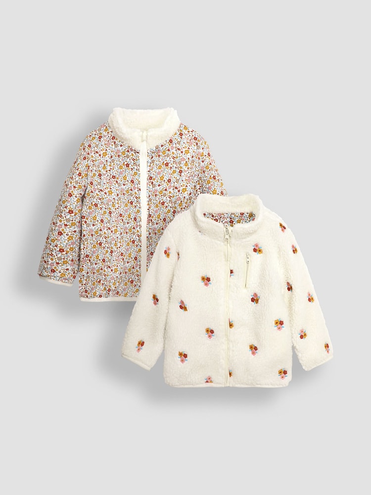 JoJo Maman Bébé Cream Reversible Zip-Up Teddy Fleece - Image 1 of 6