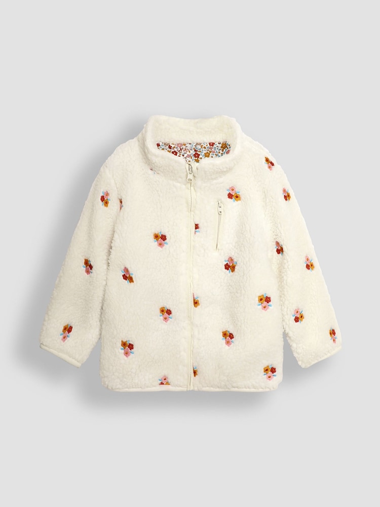 JoJo Maman Bébé Cream Reversible Zip-Up Teddy Fleece - Image 2 of 6