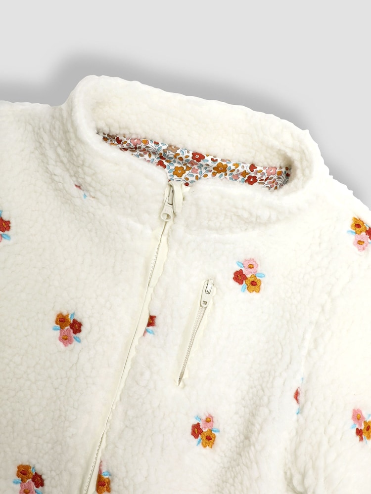 JoJo Maman Bébé Cream Reversible Zip-Up Teddy Fleece - Image 5 of 6