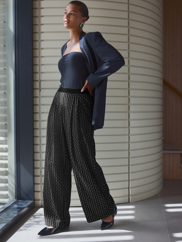 Black Premium Pull On Diamonte Trousers - Image 1 of 8
