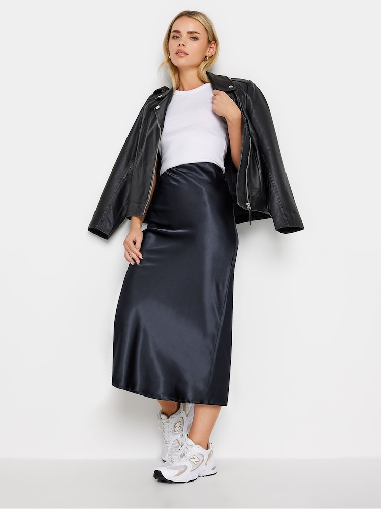 PixieGirl Petite Blue Satin Midaxi Skirt - Image 1 of 3