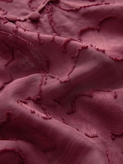 Burgundy Red Jacquard Boho Long Sleeve Tie Neck Blouse - Image 6 of 7