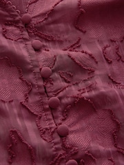 Burgundy Red Jacquard Boho Long Sleeve Tie Neck Blouse - Image 7 of 7