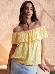 Threadbare Yellow Off The Shoulder Bardot Top - Image 1 of 5