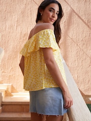 Threadbare Yellow Off The Shoulder Bardot Top - Image 2 of 5