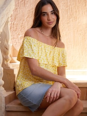 Threadbare Yellow Off The Shoulder Bardot Top - Image 3 of 5