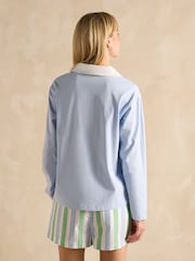 Joules Tallie Blue Long Sleeve Combed Cotton Collared Top - Image 2 of 7