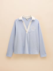 Joules Tallie Blue Long Sleeve Combed Cotton Collared Top - Image 7 of 7