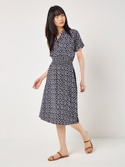 Apricot Blue Batik Floral Collar Midi Dress - Image 1 of 4