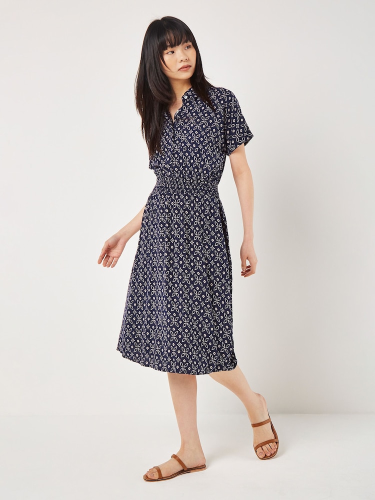 Apricot Blue Batik Floral Collar Midi Dress - Image 1 of 4