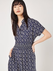 Apricot Blue Batik Floral Collar Midi Dress - Image 3 of 4