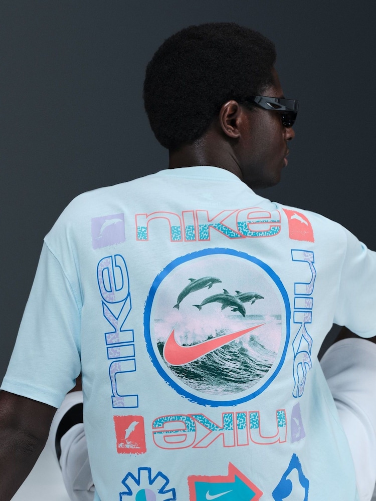 Nike Blue Graphic T-Shirt - Image 1 of 5 Nike Blue Graphic T-Shirt - Image 1 of 5