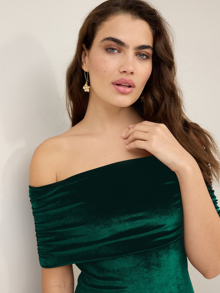 Vert émeraude - Robe longue en velours Bardot - Image 3 of 6