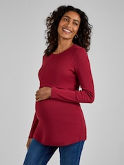 JoJo Maman Bébé Rust Red Ribbed Jersey Maternity & Nursing Top - Image 1 of 4